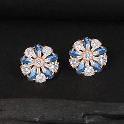 Adwitiya Collection Rose Gold-Plated Cubic Zirconia Studded Floral Shaped Studs-image-11
