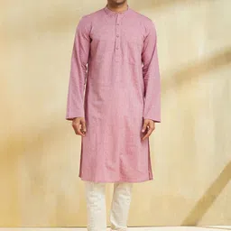 Fabindia Woven Design Band Collar Cotton Straight Kurta-37