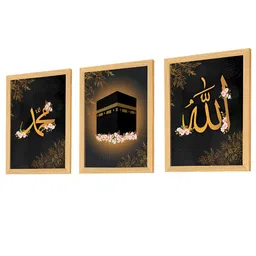 Art Street Black & Yellow 3 Piece Synthetic Wood Religious Wall Paintings-image-94