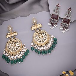 Anouk Set Of 2 Artificial Stones and Beaded Contemporary Drop Earrings-62