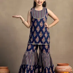 BAESD Girls Ethnic Motifs Printed Regular Kurta with Sharara-image-64