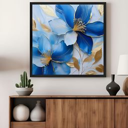 999Store Blue & Gold-Toned Floral And Botanical Canvas Wall Art-9