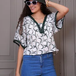HIGHLIGHT FASHION EXPORT Women Geometric Printed Extended Sleeves Crop Top-picture-13
