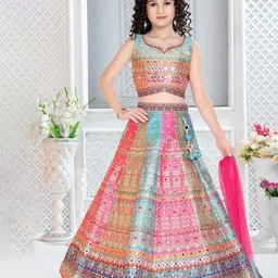 JAY NAGNATH FAB Girls Embellished Mirror Work Ready to Wear Lehenga & Blouse With Dupatta-image-80