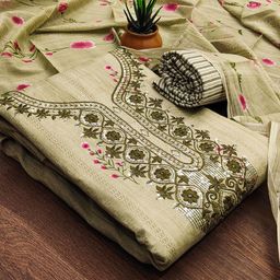 SAINOOR Floral Embroidered Thread Work Pure Cotton Unstitched Dress Material-image-96