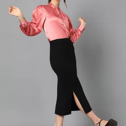 Stylecast X Kotty Mandarin Collar Cuffed Sleeve Satin Shirt Style Top-picture-17