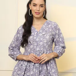 Yufta Women Pure Cotton Floral Printed Peplum Top-picture-19