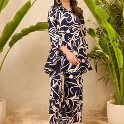 IMANA Floral Printed Pure Cotton Shirt Collared Tunic With Palazzos Co-Ords-image-46