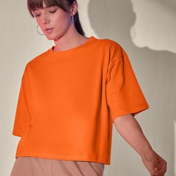 QIOA Round Neck Cotton Oversized Loose Fit Short T-shirt-image-16