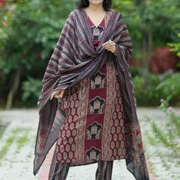 KALINI Ethnic Motifs Printed V-Neck Straight Kurta with Trousers & Dupatta-14