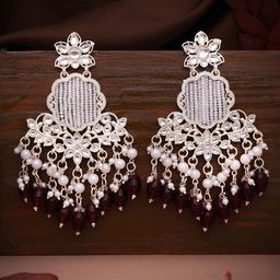 MEIRA JEWELLERY Gold Plated Artificial Stones Studded & Beaded Floral Chandbalis-picture-22