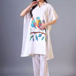 Moda Rapido Printed Shirt Collar Kaftan Tunic With Trousers-picture-11