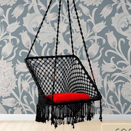 Swingzy Black & Red Textured Hammock Swing With Cushion-3