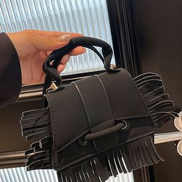 LULU & SKY PU Structured Handheld Bag with Fringed-6