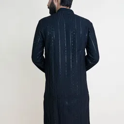 KUNDALI KAKSHAY Men Embroidered Regular Sequinned Kurta with Churidar image 3