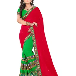 DIVASTRI Ethnic Motifs Embroidered Pure Georgette Saree-image-78