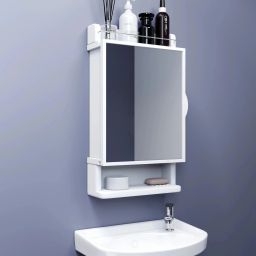 Wall Mount Mirror Cabinet | Bathroom Organizer with Door, Soap Rack Acrylic Toilet Paper Holder-image-62