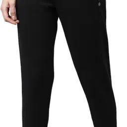 Dry Fit, Antimicrobial A401 Mid-Rise Slim Terry Cotton Women Solid Black Track Pants-image-5