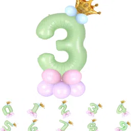 Solid Pastel Balloons,Crown,3 Number Foil Balloons Set Birthday/Anniversary Decoration Letter Balloon-image-6