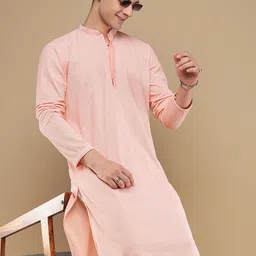 Anouk Pink Geometric Embroidered Chikankari Detailed Cotton Straight Kurta-picture-46