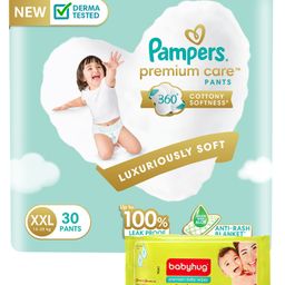 Pampers Premium Care Pant Style Diapers XXL Size - 30 Pieces & Babyhug Premium Baby Wipes - 80 Pieces-image-97