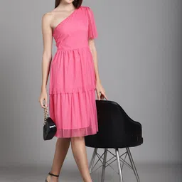 MARC LOUIS One Shoulder Flutter Sleeve Layered Net Fit & Flare Dress image 5