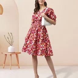 BAESD Floral Print Puff Sleeve Crepe Fit & Flare Dress image 3