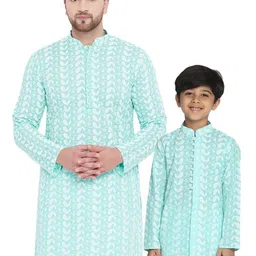 VASTRAMAY Paisley Embroidered Mandarin Collar Chikankari Pure Cotton Kurta-picture-10