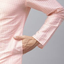 MANQ Men Pink Printed Kurta with Pyjamas image 5
