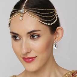 OOMPH Gold Plated Kundan Studded & Beaded Jewellery Set-28
