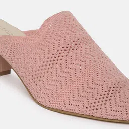 Marc Loire Peach-Coloured PU Work Block Mules with Laser Cuts image 5