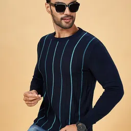 YU by Pantaloons Striped Round Neck Acrylic Pullover Sweater-picture-3