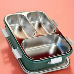 A104-7059 (Stainless Steel Lunch Box) Container Leak Proof Lunch Box For Kids 3 Containers Lunch Box-17