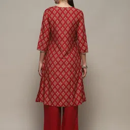 Biba Ethnic Motifs Printed Regular Thread Work Straight Kurta with Palazzos & Dupatta image 4