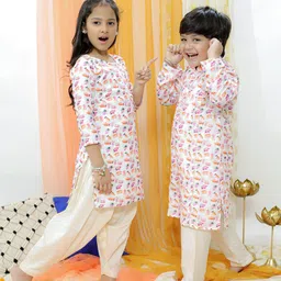 VASTRAMAY Boys Mandrain Collar Abstract Printed Regular Gotta Patti Kurta With Pyjamas-17