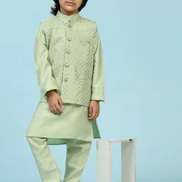 Pro-Ethic STYLE DEVELOPER Boys Mandarin Collar Regular Kurta with Pyjamas & Nehru jacket image 5