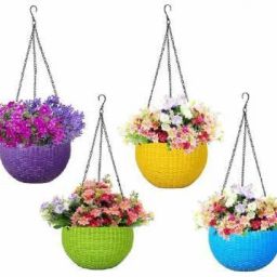 (Pack of 4)8.26"EuroBig Hanging Pot with chain Without Flowers ForIndoor/Outdoor Plastic Vase-image-42
