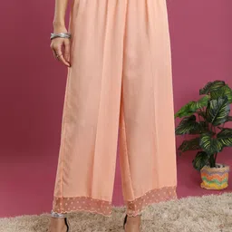 Vishudh Peach-Coloured Ethnic Motifs Yoke Design Thread Work Kurta With Palazzos & Dupatta image 4