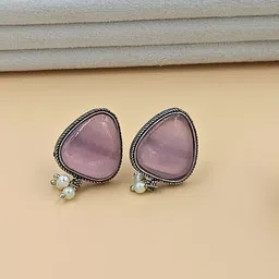 BLACKBOX Artificial Stones Studded & Beaded Triangular Shaped Oxidised Studs image 5