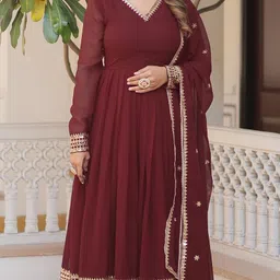 KALINI Ethnic Motifs Embroidered Kurta with Trousers & Dupatta-37