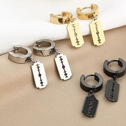 The Roadster Lifestyle Co Men Set Of 3 Stainless Steel Silver-Plated Blade Drop Earrings-3