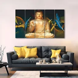 Multicolored 5 pieces Wooden Buddha Wall Art-image-74