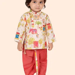 Ethniks Neu-Ron Boys Ethnic Motifs Printed Angrakha Kurta With Dhoti Pants-picture-2