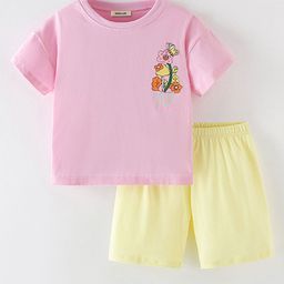 INCLUD Girls Floral Printed Round Neck T-Shirt With Shorts-picture-43