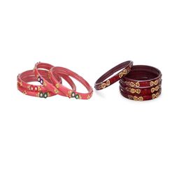 Somil Elegant Combo Glass Bangle Set | Handmade Traditional Chudi For Women | Perfect For Daily & Occasion Use, Combo Of 2 Set, Gajri, Maroon-image-70