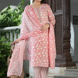 G4Girl Women Floral Printed Regular Pure Cotton Kurta with Trousers & With Dupatta-picture-14