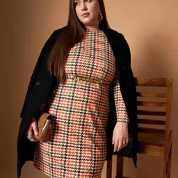 SASSAFRAS Curve Embellished Checked Sheath Dress-picture-32