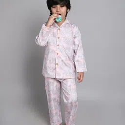 Little Clothings Kids Abstract Printed Lapel Collar Organic Cotton Night Suit-picture-46