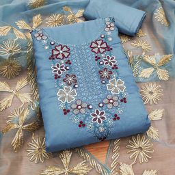 Blissta Ethnic Motifs Embroidered Organza Unstitched Dress Material-image-30