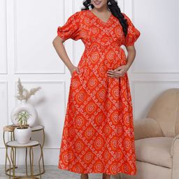 KALINI Ethnic Motifs Print Maternity Maxi Dress-image-92